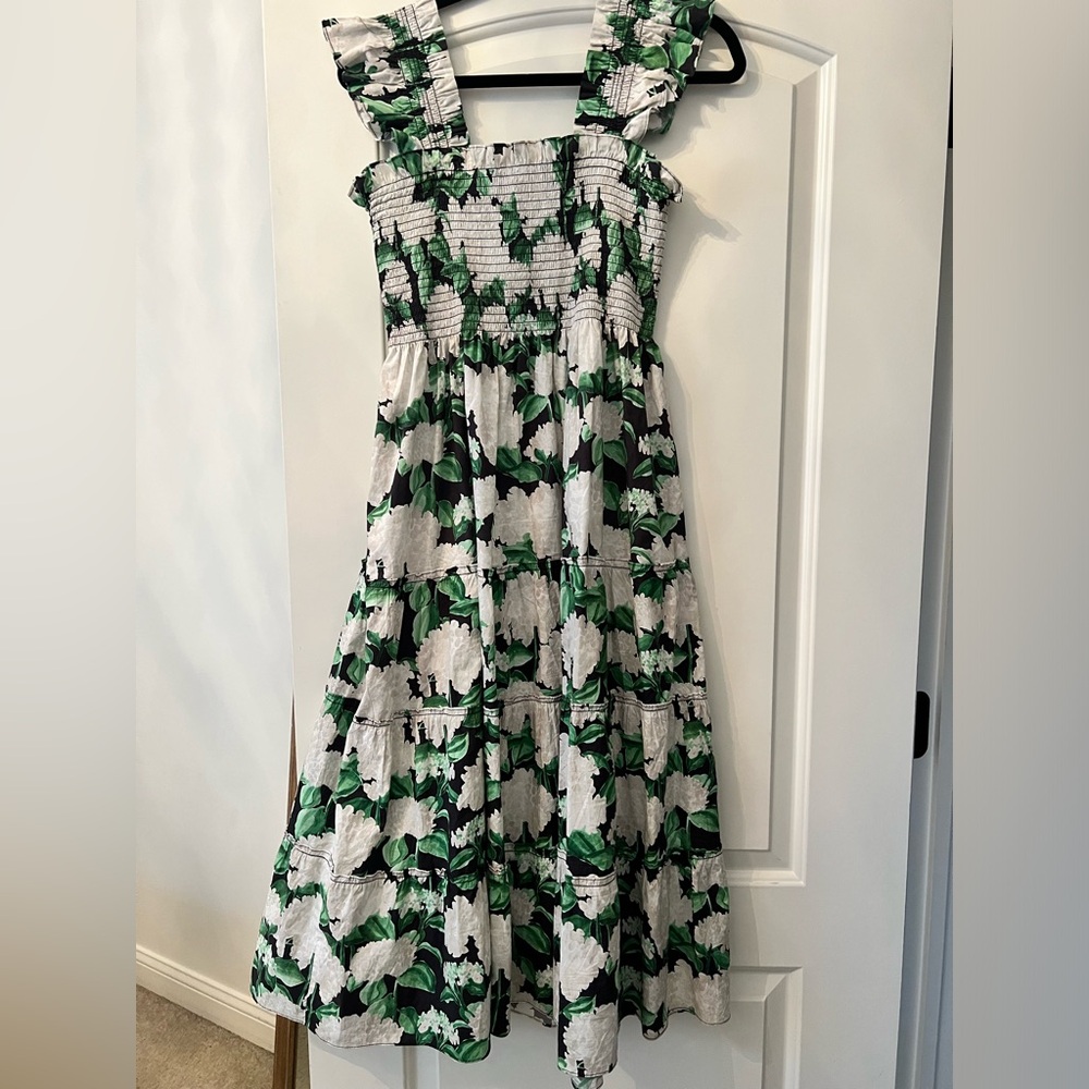 Hill House Nap Dress Green and White Hydrangea Print
